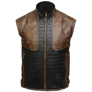 Customized handmade black and brown fashion leather vest, unique design, comfortable fit, Fit for bikers, best for gift, christmas gift.