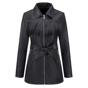 Women&#39;s Black Genuine Leather Fringe Jacket, Handmade Women&#39;s Black Lambskin Soft Leather Fringed Jacket, Festival Jacket, Gift For Her