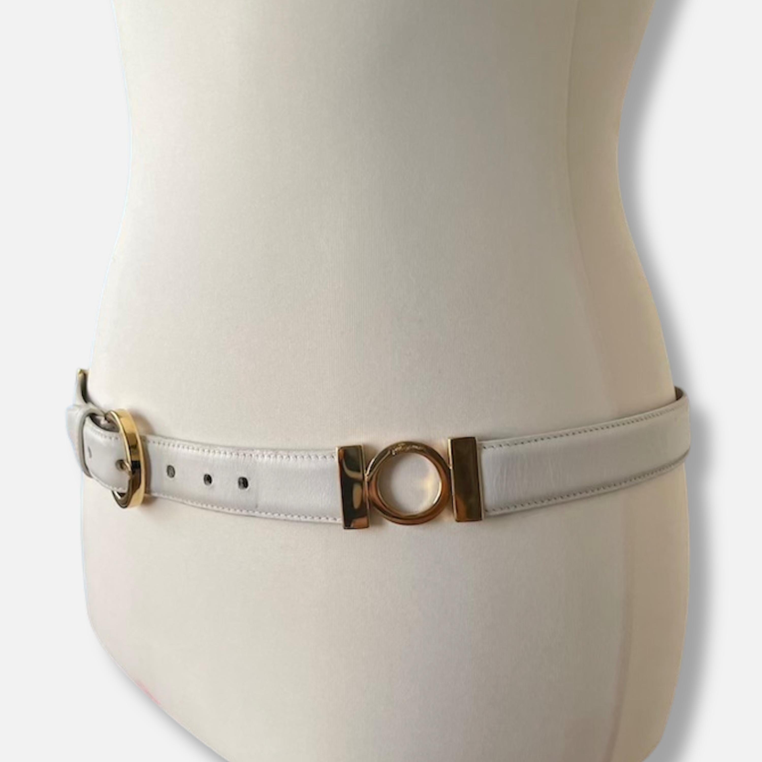 Salvatore Ferragamo Vintage White Gancini Engraved Leather Belt with Gold Buckle Ferragamo Gancini-Buckle Reversible Leather Belt | Neiman Marcus main image 3