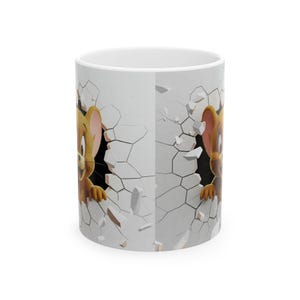 Caneca de cerâmica engraçada Jerry quebrando a parede, caneca de café de desenho animado, presente para crianças, caneca engraçada, decoração exclusiva para casa