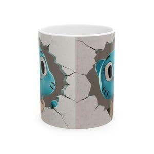 Crack Through Ceramic Mug - Fun Gumball Design, Unique Gift for Kids, Cartoon Character Mug, Home Office Decor, Collectible
