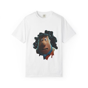 Grappig, kledingstukgeverfd T-shirt met grillig karakterontwerp, vrijetijdskleding, cadeau voor vrienden, cartoon-geïnspireerd T-shirt, zomerstijl, uniek cadeau