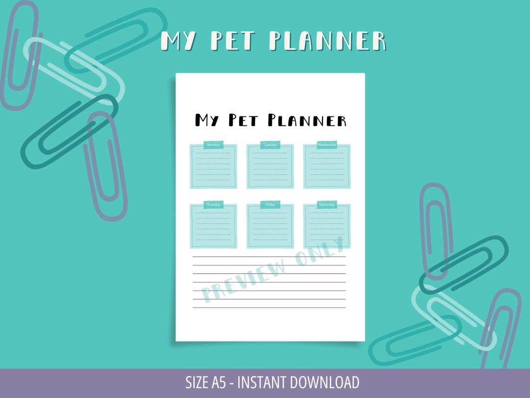 My Pet Planner Printable A5 Planner Insert - Etsy