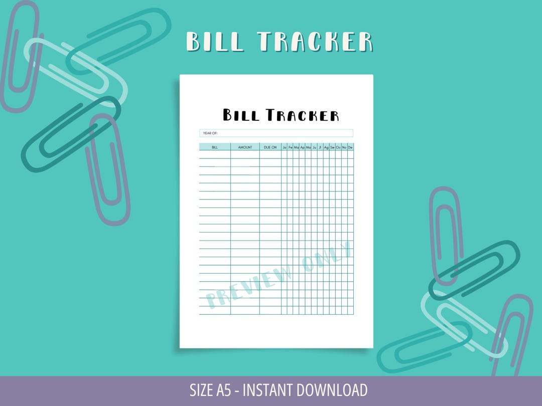 Bill Tracker Printable A5 Planner Insert - Etsy UK