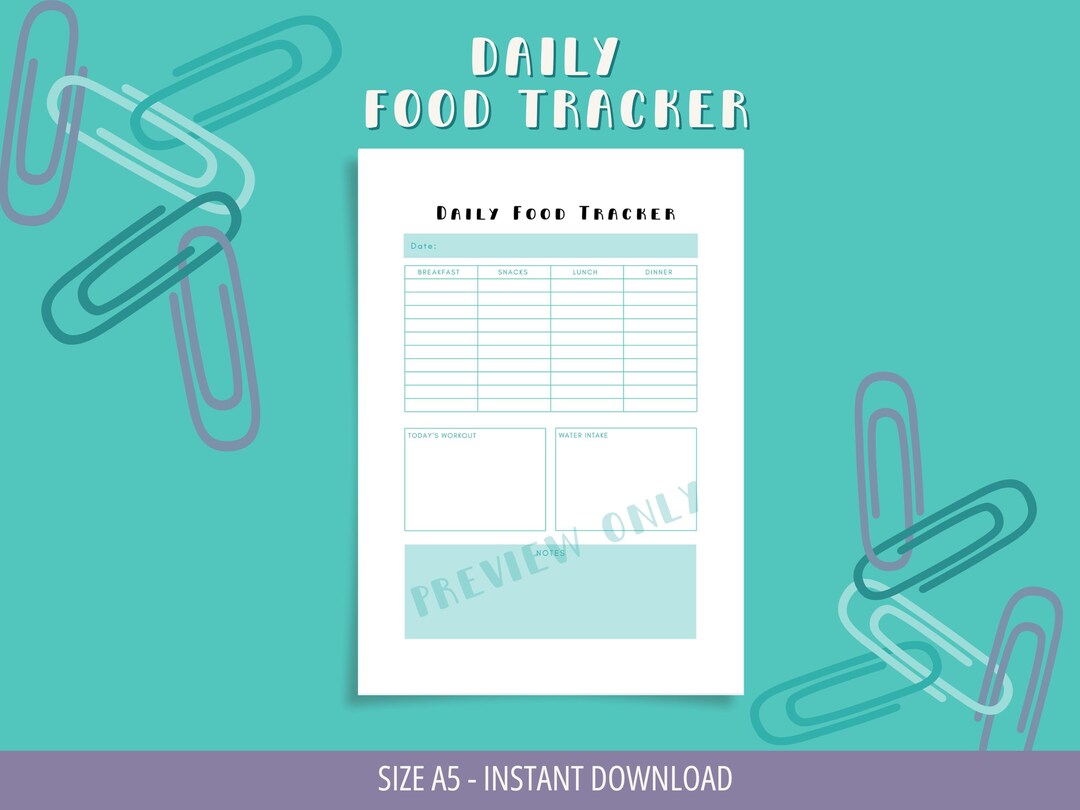 Daily Food Tracker Printable A5 Planner Insert - Etsy