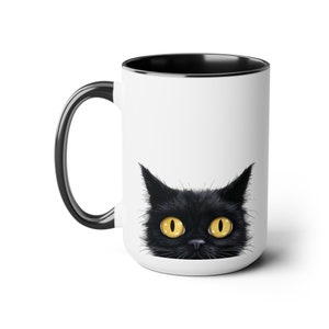 Black Cat Coffee Mug: 15oz Ceramic Cat Lover Gift