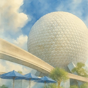 Epcot inspiriert Raumschiff Erde Aquarell Druck - Verträumte Wandkunst für Kinderzimmer, Spielzimmer oder Familienzimmer | Kleine Ohren reisen digitaler Download