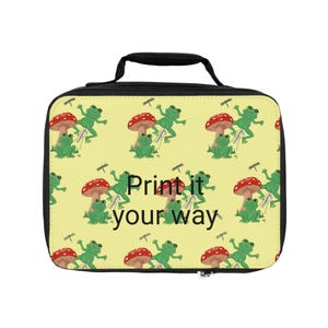 Whimsical Frog and Mushroom Lunch Bag, Kid-Friendly Insulated Tote for School, Picnic, Gift Ideas, Cute Lunchbox