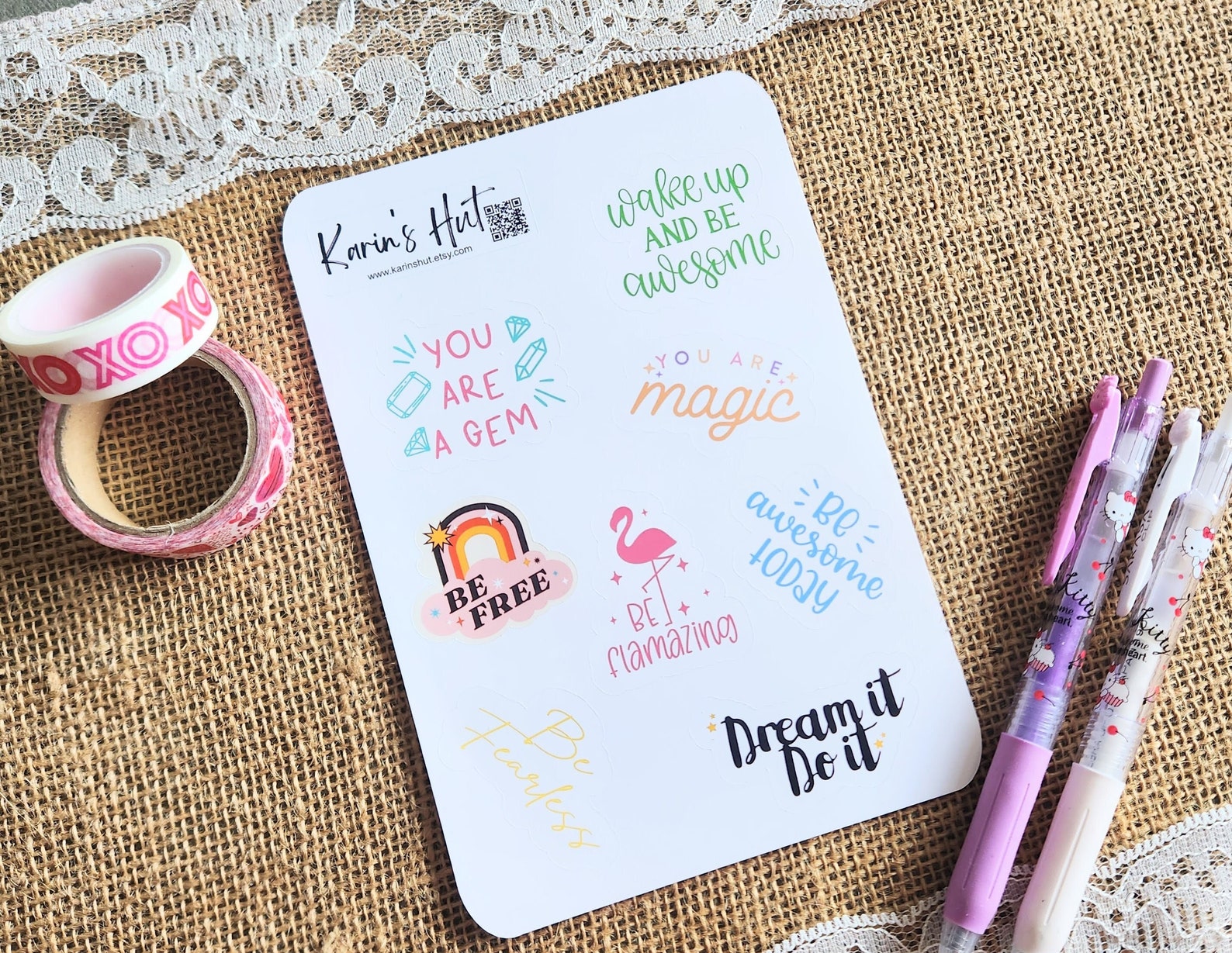 Positive Inspirational Fun Cute Kawaii Sticker Sheet Journaling Planner ...