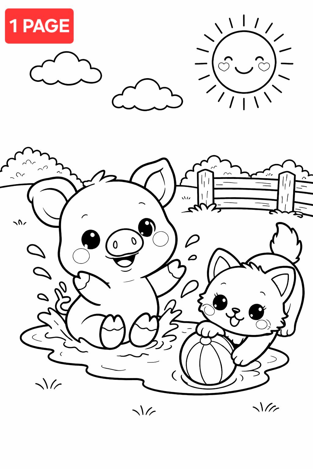 37 Adorable Pig Crafts for Kids On a Rainy Day 27 Pig and Kitten Coloring Page, Cute Farm Animals Printable, Easy…