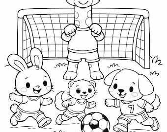 Football Coloring Page for Kids – Cute Animal Football Coloring Sheet, Printable A4 PDF
