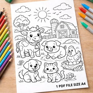 Farm Animals Coloring Page for Kids | Cute Farm Coloring Sheet ...
