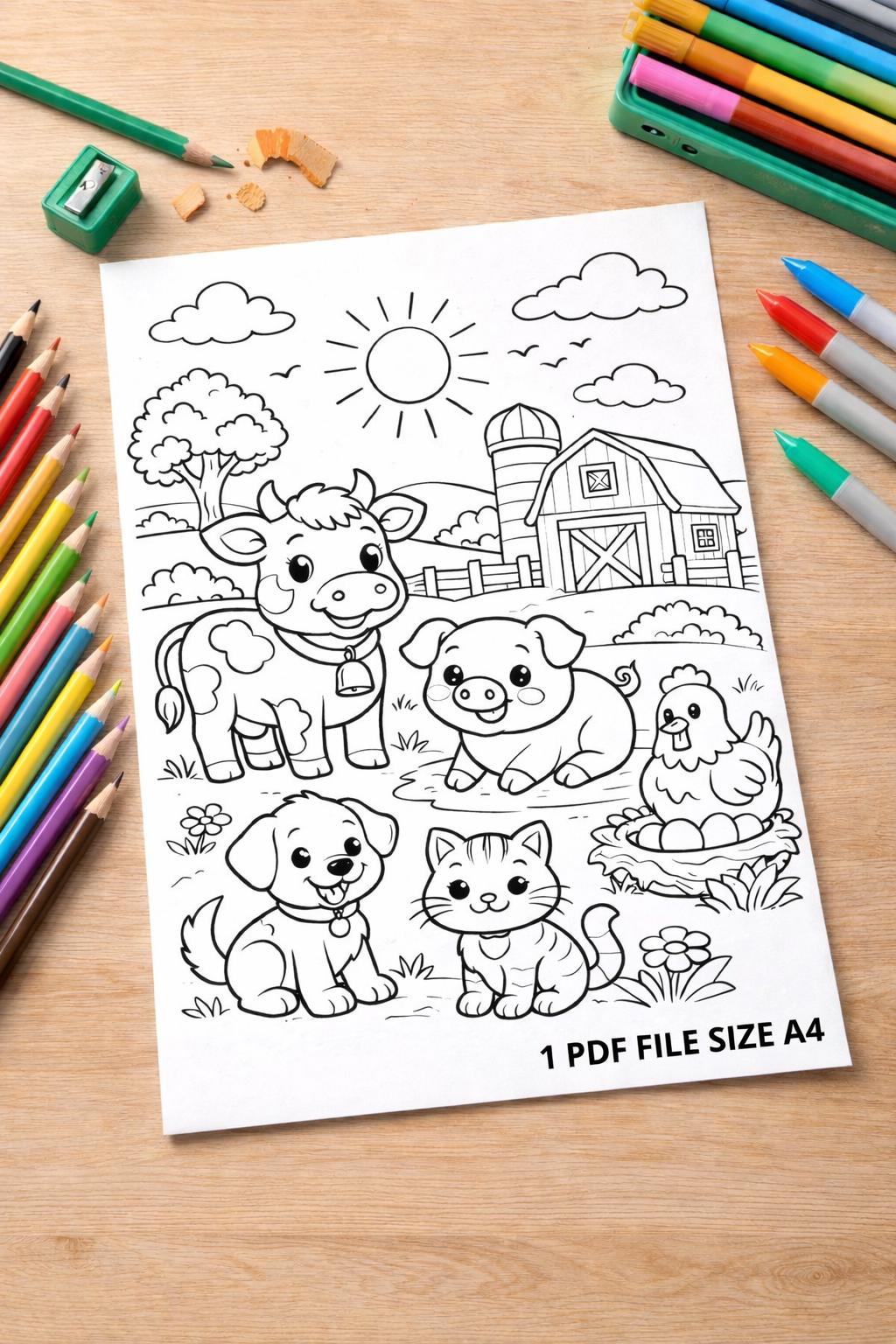Farm Animals Coloring Page for Kids | Cute Farm Coloring Sheet ...