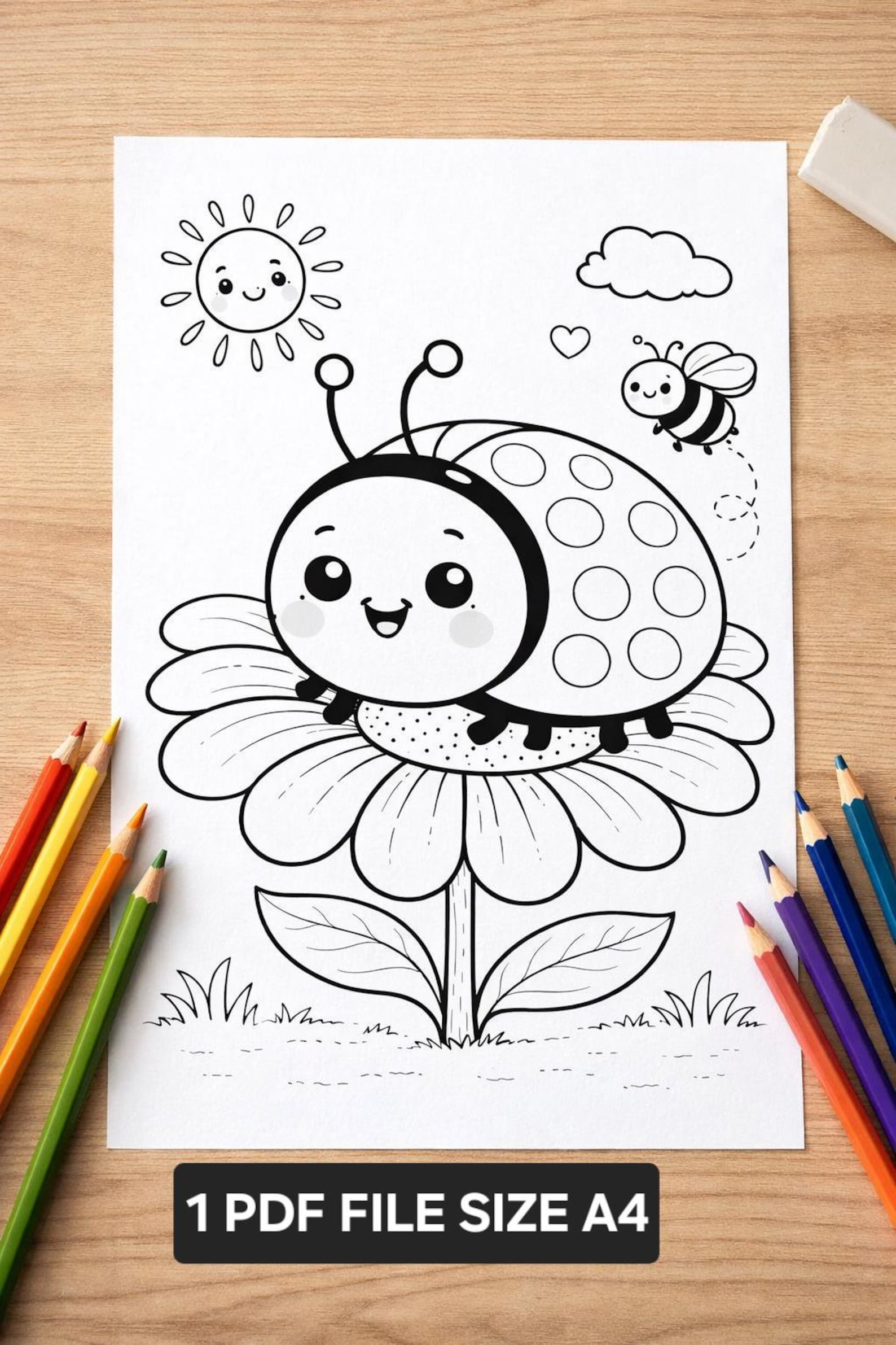 Cute Ladybug Coloring Page for Kids – Kawaii Spring Garden Printable A4 ...