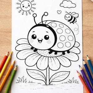 Cute Ladybug Coloring Page for Kids – Kawaii Spring Garden Printable A4 ...