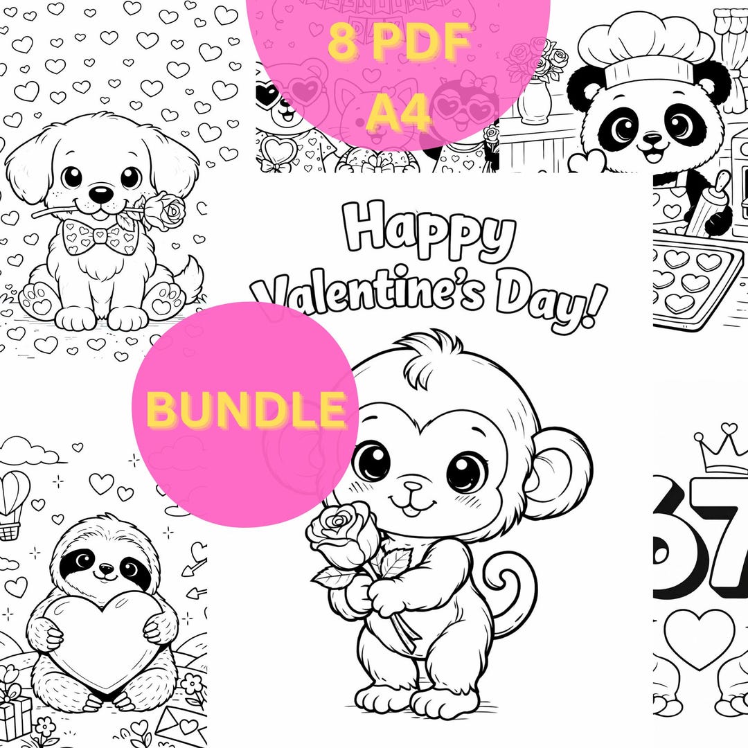 Valentine's Day Coloring Pages for Kids – 8 Cute Animals Printable ...