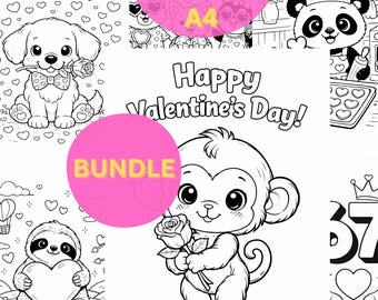 Pagine da colorare di San Valentino per bambini: 8 simpatici animali stampabili (8 pagine PDF)
