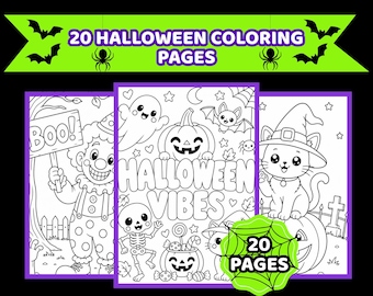 Halloween Coloring Pages for Kids, 20 Page Halloween Coloring Book, Cute Printable Halloween Bundle, A4 PDF
