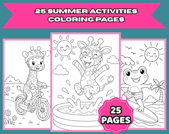 25 pagine da colorare estive per bambini / Simpatiche pagine da colorare stampabili in PDF / Pacchetto estivo / Download immediato