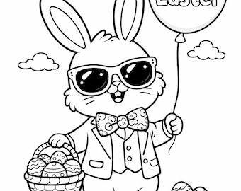 Easter Bunny Coloring Page for Kids Printable | Cute Easter Coloring | A4 PDF Instant Download