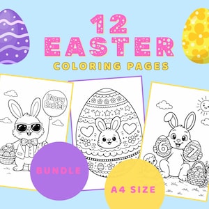 12 Easter Coloring Pages for Kids – Printable PDF Bundle, A4 Instant Download