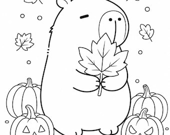 Capybara Coloring Page for Kids | Cute Autumn Printable | Fall PDF | Instant Download
