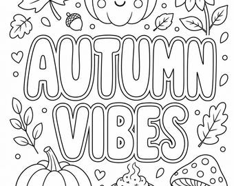 Autumn Vibes Coloring Page for Kids | Cute Fall Printable | Autumn PDF | Instant Download