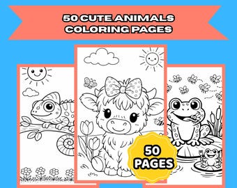 50 Animal Coloring Pages for Kids | Cute Printable PDF Bundle | Easy Coloring Book | Instant Download