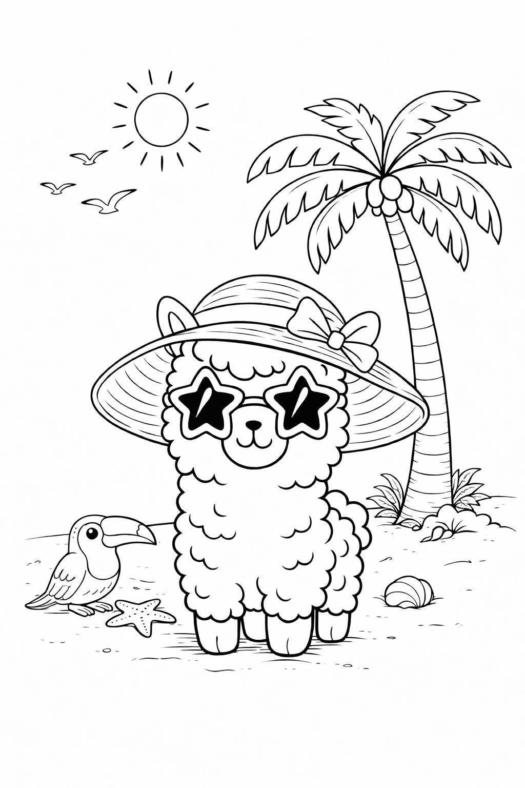 30 DIY Beach Crafts For Kids Perfect On Sunny Days 26 Kawaii Summer Llama Coloring Page for Kids - Cute Beach Llama with…