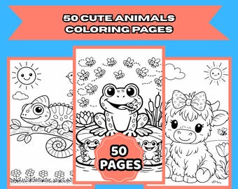 50 simpatiche pagine da colorare di animali per bambini / Pacchetto PDF stampabile / Libro da colorare facile per i più piccoli
