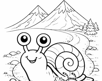Disegno da colorare di una lumaca per bambini, simpatico animale da stampare, scheda didattica per la scuola materna, disegno da colorare della natura, download immediato.
