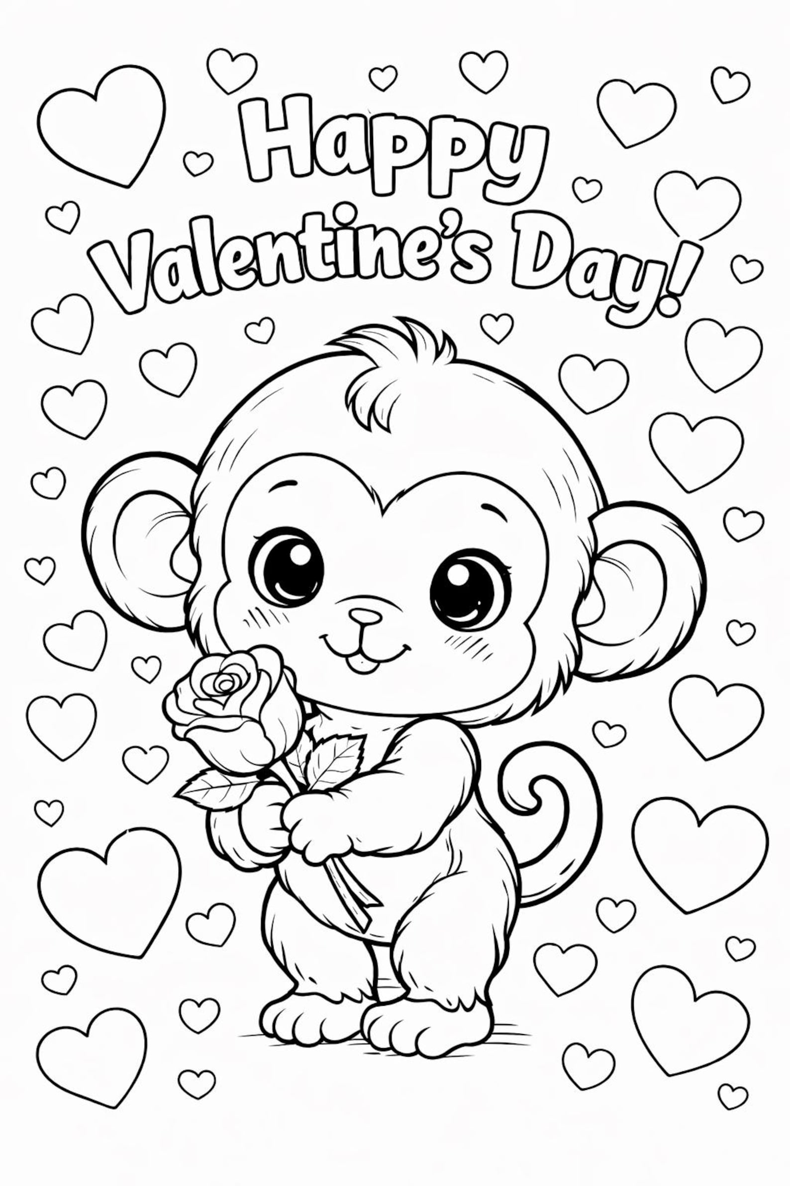 Valentine’s Day Coloring Page for Kids | Cute Monkey Coloring Sheet ...