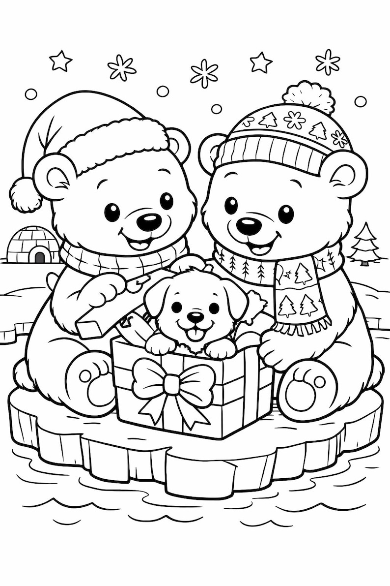 Polar Bear Christmas Coloring Page for Kids | Cute Winter Animals ...