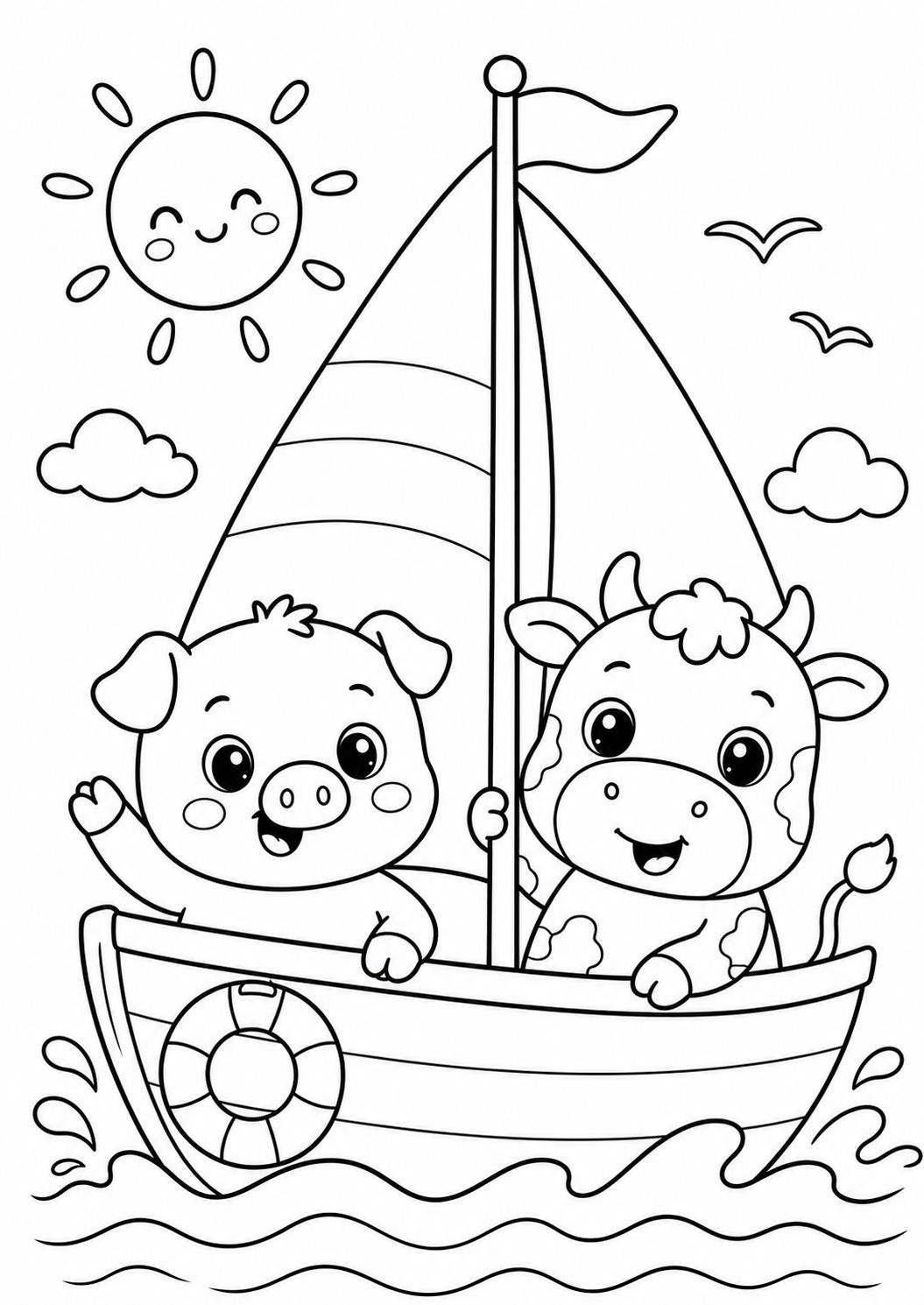 37 Adorable Pig Crafts for Kids On a Rainy Day 26 Pig & Cow Boat Coloring Page Printable Cute Farm Animals Coloring…