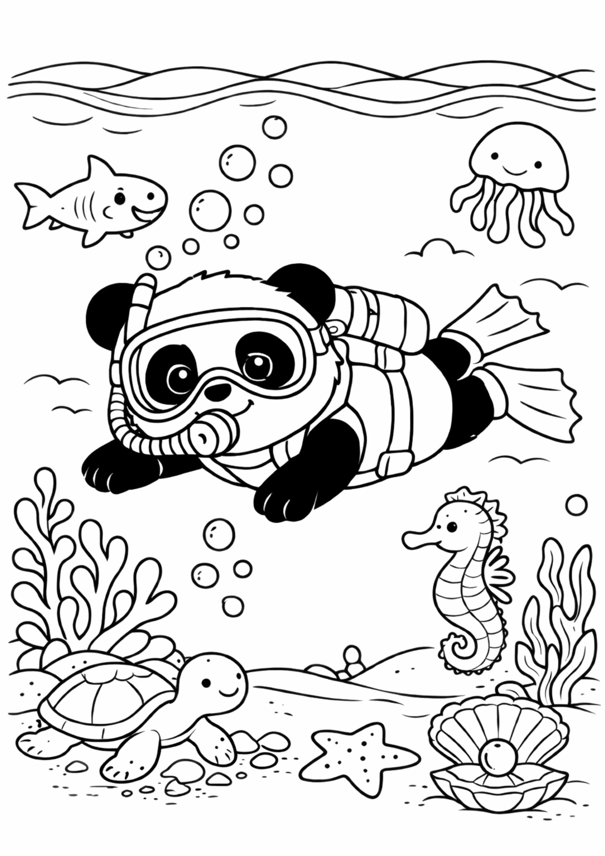 31 Cute and Easy Panda Crafts for Kids They Are Sure to Love 28 Cute Panda Coloring Page for Kids, Ocean Animal Printable, Scuba…