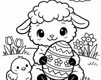 Easter Coloring Page, Printable Coloring Page with Egg for Kids, Easter Activity, Instant Download
