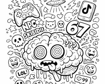 Pagina da colorare Brainrot per bambini e adolescenti / Stampabile in stile meme virale / Arte Brainrot Gen Alpha / PDF A4