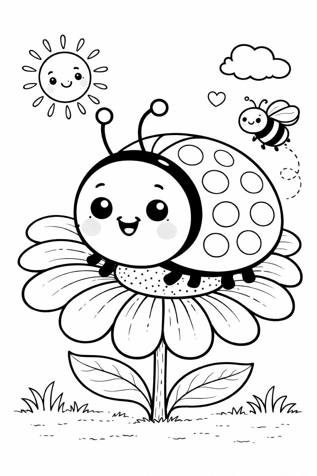 Cute Ladybug Coloring Page for Kids - Kawaii Spring Garden Printable…