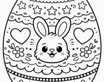 Easter Egg Coloring Page, Cute Bunny Easter Egg, Printable Easter Coloring Page for Kids, PDF A4, Instant Download