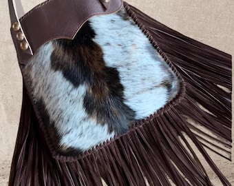 Genuine Cowhide Leather Fringe Bag – Handmade Western Boho Shoulder Purse, Cowgirl Crossbody Handbag, Festival Tote gift for her-free ship