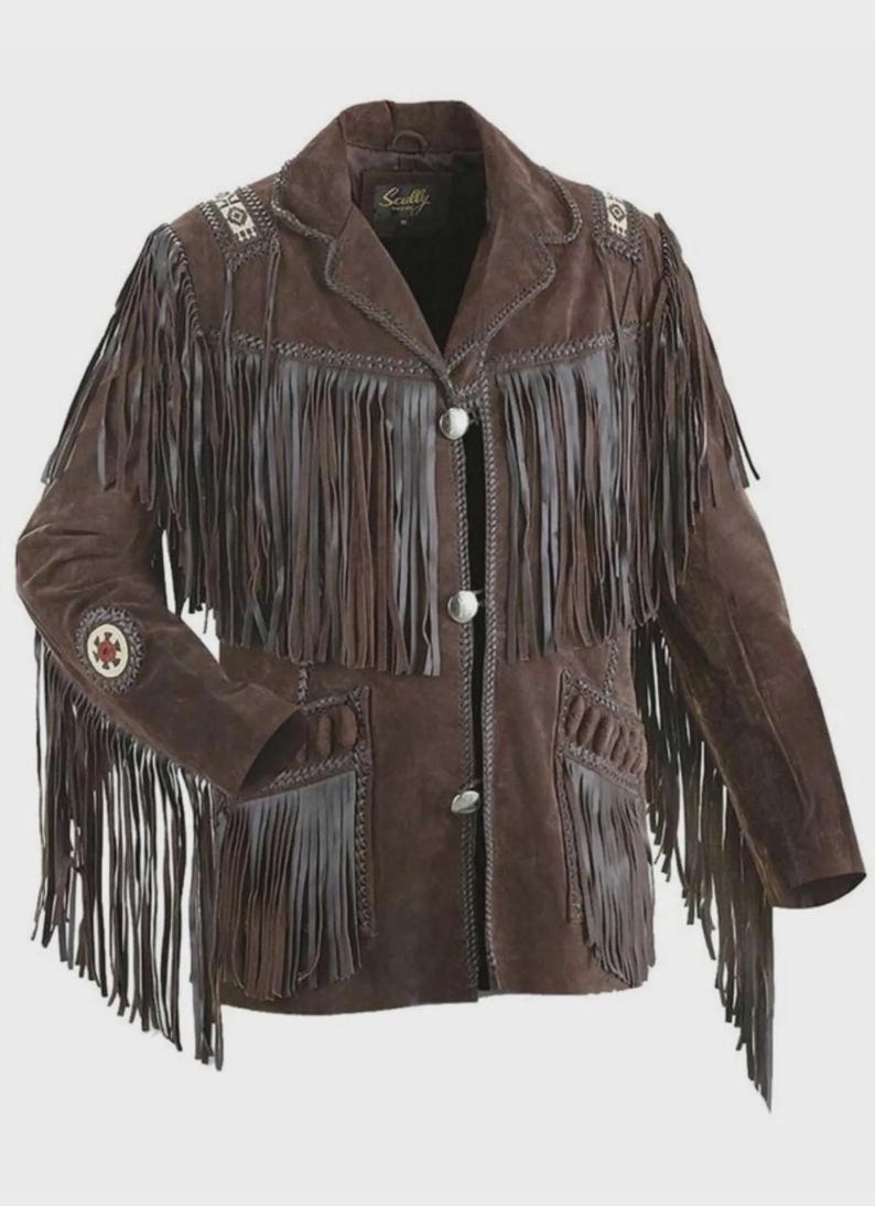 Dark Brown Suede Fringe Cowboy Jacket | Western Leather Coat With ...