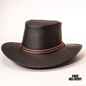 Western Style Leather Cowboy Hat Handmade Outback Wide Brim Hat for Men and Women Classic Durable Ranch Wear with Free Delivery
