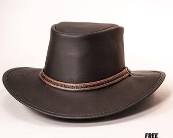 Western Style Leather Cowboy Hat Handmade Outback Wide Brim Hat for Men and Women Classic Durable Ranch Wear with Free Delivery