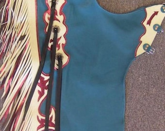 Handgemaakte leren chaps met franjes – western rodeo-cowboyoutfit