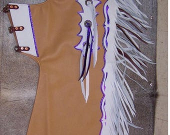 Handgemaakte leren chaps met franjes – western rodeo-cowboyoutfit