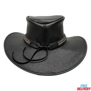 Genuine Leather Western Cowboy Hat with Braided Band, Wide Curved Brim, Comfortable Fit, Free Delivery