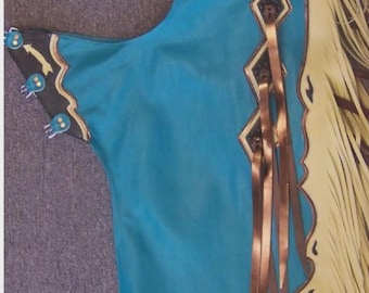 Handgemaakte leren chaps met franjes – western rodeo-cowboystijl