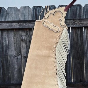 Handmade Suede Leather Western Chaps with Fringe | Cowboy Rodeo Horse Riding Gear | Durable Ranch Work Protective Leg Wear -free delivery