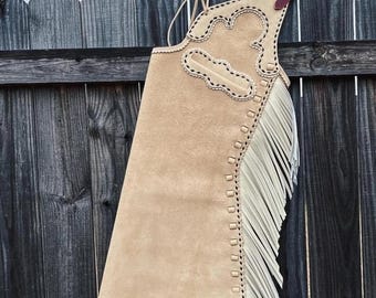 Handgefertigte Wildleder Western Chaps mit Fransen | Cowboy Rodeo Reitbekleidung | Strapazierfähige Ranch Work-Schutzbeinbekleidung - kostenlose Lieferung