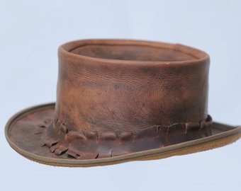 Sombrero de cuero estilo Burn – Sombrero de copa marrón desgastado hecho a mano para hombres y mujeres, accesorio Steampunk Cowboy Western Festival Cosplay, regalo para él